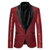Shiny Gold Sequin Glitter Embellished Blazer Jacket Men's Nightclub Prom Suit Blazer Homme Stage Clothes For singers Mart Lion Red L 
