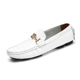 Genuine Leather Men's Shoes Soft Moccasins Loafers Brand Flats Comfy Driving MartLion White 6.5 