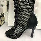 Pole Dancing Boots Women's High Heels Slim Thighs Air Mesh Boots Occident Style Peep Toe Gladiator Sandals Mart Lion   