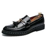 Men's Loafers Leather Brown Slip On Tassel Loafers Wedding Party Shoes Dress Shoes Brogue Footwear MartLion Black 850 7 