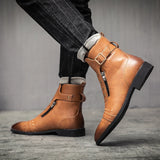  Men's Basic Boots PU Leather Vintage Shoes Zip Winter Autumn Motorcycle MartLion - Mart Lion