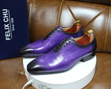 Daniel Shoes Men's Dress Genuine Leather Blue Purple Oxfords Wedding Party Whole Cut Formal MartLion   