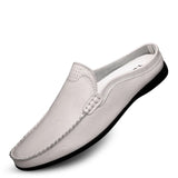 Split Leather Casual Slippers Men's Loafers Unisex Lazy Slip MartLion WHITE 10 