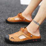 Men's Leather Sandals Luxury Summer Shoes Oxhide Handmade Slippers Black Brown