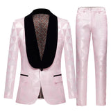 Men's Pink Suits Black Lapel 2 Pieces Set Handsome Groom Wedding Tuxedos Slim Fit Formal Blazer Pants Outfit MartLion 2PCS EUR SIize XS 
