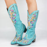 Mixed Color Knee-high Great Women Shoes Embroider Western Boots MartLion Green 43 