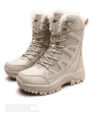 Military Boots Leather Combat Boots Men's and Woman Fur Plush Winter Snow Outdoor Army Shoes MartLion   