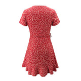 Summer Women’s  Dress Sweet Elegant Floral Ruffles V-neck Bandage Short Dress MartLion   