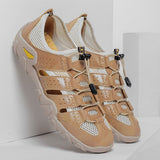 Men's Sandals Summer Shoes genuine leather Outdoor Casual Mesh Breathable Rubber Mart Lion Khaki 38 