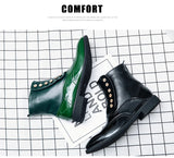 Leather Men's Winter Mid-Calf Boots Handmade High Top Black Green Shoes MartLion   