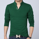 T-Shirt Men's Spring Cotton Solid Color Mandarin Collar Long Sleeve Slim Fit Tee Shirts Mart Lion green M 