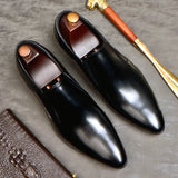 Men's Leather Shoes Genuine Leather Oxford Luxury Dress Shoes Slip On Wedding Leather Brogues MartLion Black 6 