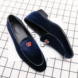 Luxury Design Men's Loafers Crown Decoration Velvet Moccasin Classic Black Blue Smoking Shoes Driving Mart Lion Blue 5.5 