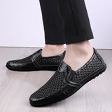 Summer Breathable Sneakers Men's Casual Shoes Genuine Leather Slip On Loafers Driving Outdoor Jogging Trainer