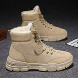 Men's Boots Waterproof Lace Up Military Winter Ankle Lightweight Shoes Winter Casual Non Slip Mart Lion Khaki With Plush 6 