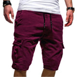 Men's Cargo Shorts Summer Bermuda Military Style Straight Work Pocket Lace Up Short Trousers Casual Mart Lion Purple Red M (50-55KG) China