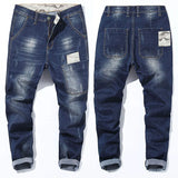 Men  splice Slim Stretch Jeans Classic Multi-pocket cotton male Casual denim MartLion Navy blue 46 