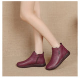 Vintage Handmade Genuine Leather Women Ankle Boots Casual Snow Winter Ladies Flat Shoes Zip Rubber MartLion   