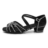 Latin Dance Shoes for Girls Women With Rhinestone Ballroom Modern Tango Performance 3.5/4CM Heels MartLion Black 42 CHINA