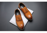 Men's British Retro Carved Brogue Shoes Lace-up Leather Dress Office Wedding Party Oxfords Flats Mart Lion   