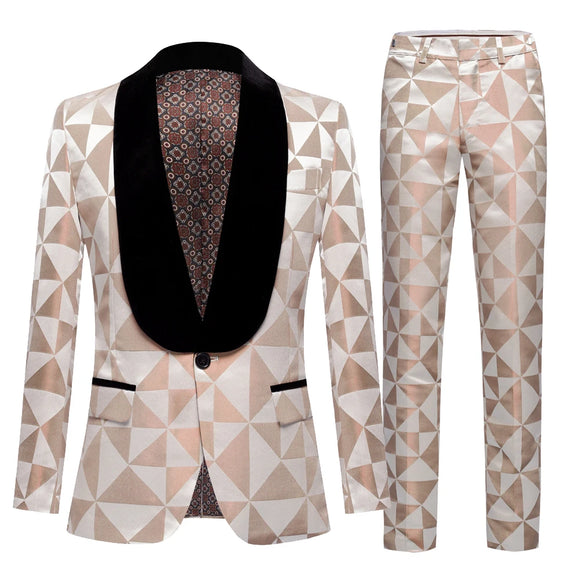Men's Jacquard Prom Blazer Slim Fit with Velvet Shawl Lapel Jacket Suits for Wedding Groom Tuxedo MartLion 2PCS US 36 (XS) 