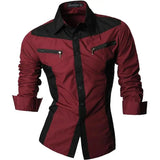 Spring Autumn Features Shirts Men's Casual Shirt Long Sleeve Casual Shirts MartLion K018-WineRed US S CHINA