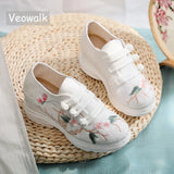 Veowalk Flower Embroidered Women Jacquard Clunky Sneakers Hidden Platform Soft Dorky Dad Shoes Chic Ladies Casual Creepers MartLion   