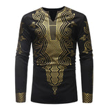 White Dashiki Print Shirt Men's Long Sleeve V Neck Clothing Hip Hop Streetwear Casual Chemise Homme MartLion   