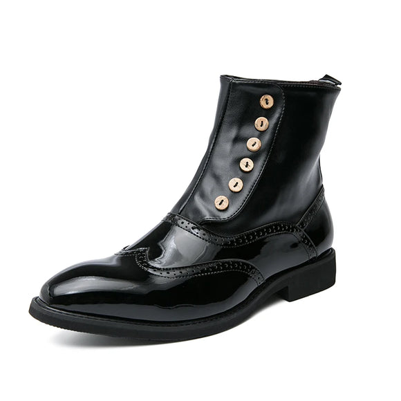  Leather Men's Winter Mid-Calf Boots Handmade High Top Black Green Shoes MartLion - Mart Lion