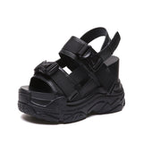 Platform Shoes Women's Sandals Wedge Heels Height Increaming Buckle Thick Soled Beach Sport Black