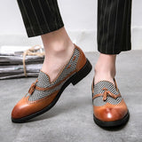 Tassel Men's Loafers Dress Shoes Striped Wedding Formal Pointed Toe Brogues Slip On Oxfords Mart Lion   