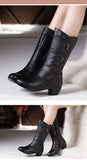 Women's Mother Female Ladies Leather Shoes Boots Botas Knee High Zipper Winter Warm Plush Mid Calf MartLion