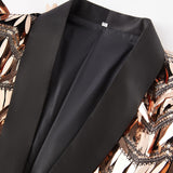 Men's Luxury Wave Striped Gold Sequin Blazer Jacket Shawl Lapel One Button Shiny Wedding Party Suit Dinner Tuxedo Mart Lion   