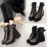 Women Boots Soft Leather Outdoor Shoes Motorcycle Street Outdoor Style Girls High Tube Mart Lion   