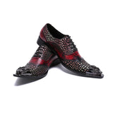 Men's Casual Red Genuine Leather Pointed Toe Lace Up British Style Formal Shoes MartLion   