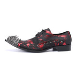 Print Party Evening Men's Oxford Shoes Metal Pointed Toe Rivets Brogue Leather Derby MartLion   