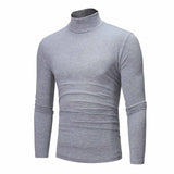 Autumn Winter Men's Solid Color Turtleneck T Shirts Slim Long Sleeve Black White Tops MartLion   