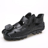 Summer Soft Bottom Flat Leather Shoes Casual Women Sandals Tunnel Vintage Handmade spring Mart Lion 618 black 5 