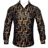 Barry Wang Gold Paisley Bright Silk Shirts Men's Autumn Long Sleeve Casual Flower Shirts Designer Fit Dress Shirts MartLion 0013 XL 