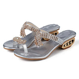 Summer Sandals Women Shoes Rhinestone Flat Ladies Gold Silver MartLion Silver 9 