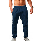 Men's 8 Colors Cotton Linen Pants Spring Autumn Breathable Solid Color Casual Linen Trousers Fitness Streetwear Mart Lion M Navy blue 