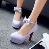 Comfy Elegant Women Shoes Bow Ankle Strap Ultra Mary Jane High Heeled Pumps MartLion   