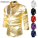 Men's Silk Satin Smooth Shirt Luxury Gold Sequin Tuxedo Shirt Party Stage Performance Wedding Dress Shirts Chemise Homme MartLion   