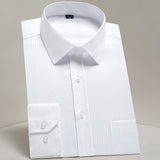 Men's Basic Standard-fit Long Sleeve Dress Shirt Solid/striped Formal White Work Office Classic Mart Lion AM013 43 