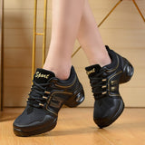 Four Seasons Square Dance Shoes Netted Dance Soft-soled Modern Fitness Jazz Adult Mart Lion Black gold 35 China