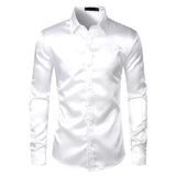 Men's Black Satin Luxury Dress Shirts Silk Smooth Tuxedo Slim Fit Wedding Party Prom Casual Chemise Homme MartLion LC17 White US Size S 
