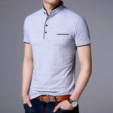 Summer Short Sleeve Men's T Shirt Slim Fit Stand Collar Tops Tees Cotton Casual Clothing Mart Lion   