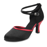 Modern Dance Shoes for Women Girls Ballroom Latin Salsa Tango Ladies Closed Toe 5/7cm Heels Performance MartLion BlackRed   5cm 37 (23.5cm) 