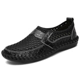 Summer Men's Casual shoes Breathable Mesh cloth Loafers Soft Flats Sandals Handmade Driving Mart Lion Black 6.5 