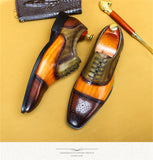 British Trend Brock Dress Men's Leather Color Matching Shoes Carved Gentleman Square Head Lace Up MartLion   